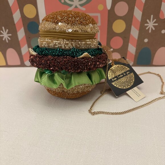 TIK TOK Viral Beaded India Handcrafted Burger Bag With Gold Chain NWT - Picture 1 of 9